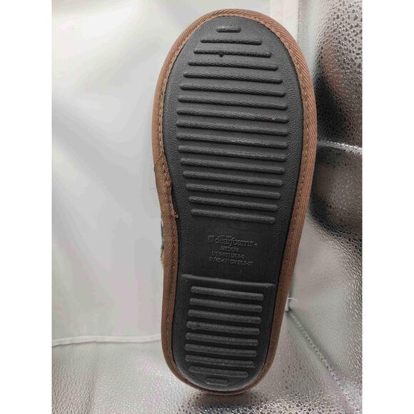 Men's Dearfoams Black And Cream Plaid Faux Fur Trim Size Medium (9-10) Slippers - Picture 5 of 7